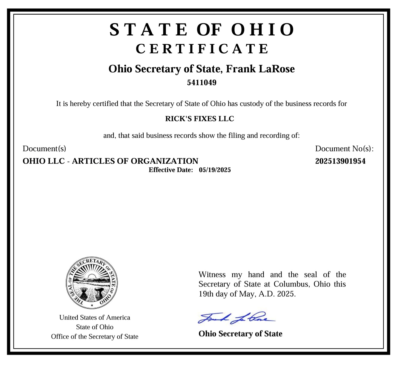 LLC Certificate